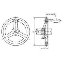KIPP Volant manuel DIN 950 80 mm aluminium, alésage ajusté 12H7 (K0160.4080X12)