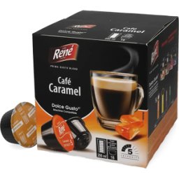 Café René Caramel Café - 16 Capsules de café pour Dolce Gusto - Café noir - Café Caramel - Compatible Dolce Gusto