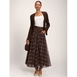 Jolie Moi Jolie Moi Checked Crinkle Mesh Maxi Skirt Brun FR 42 (EU 40)