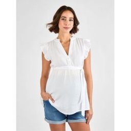 jojomamanbb Jojo Maman Bébé Blouse de maternité texturée à manches volantées 100% coton pâle S (FR 38-40)