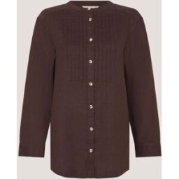 Monsoon Monsoon Clo Pintuck Pleats Linen Long Sleeve Shirt Brun L (FR 46-48)
