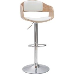 Miliboo Tabouret de bar design réglable blanc et bois clair EUSTACHE