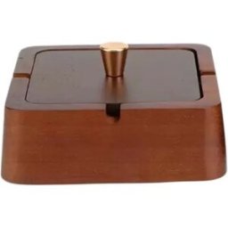 INF Cendrier carré en bois de pêcher avec couvercle et insert amovible en acier inoxydable