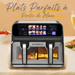 NIKYPJ Friteuse Sans Huile Double Bac 9l Airfryer 2200w Avec Fenêtre, Écran Tactile Led, 10 Programmes, Acier Inoxydable