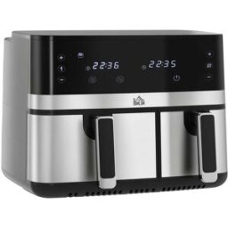NIKYPJ Friteuse Sans Huile Double Compartiment 8,5l, Air Fryer 2 Cuves Indépendantes 2700w, 8 Programmes Écran Tactile, Noir