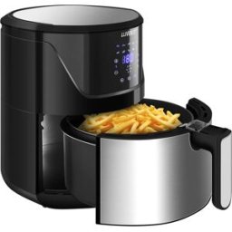 VENDOS85 Friteuse Sans Huile De 5l Avec Écran Tactile Led Et 10 Réglages De Cuisson Préprogrammés 1400w Gris Noir
