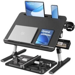 SONGMICS Table de lit pliable pour ordinateur portable réglable, Noir D'encre