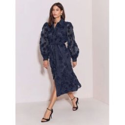 Lipsy Lipsy Robe chemise à manches longues à fleurs 3D texturée et évasée bleu FR 46 (EU 44)