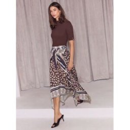 Lipsy Lipsy Jersey Top 2 In 1 Animal Foulard Printed Satin Skirt Midi Dress Brun FR 48 (EU 46)