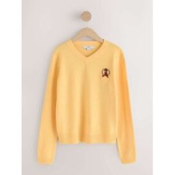 Next Pull super doux à Manches longues à Col V jaune S Regular (FR 38-40)