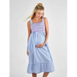 jojomamanbb Jojo Maman Bébé Rayure - Robe de maternité mi-longue froncée bleu L (FR 46-48)