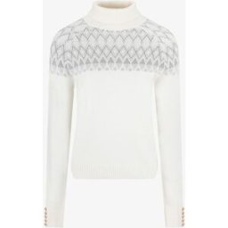The Little Tailor The Little Tailor Smart Linear Diamond Fairisle Roll Neck Luxury Knit Glittery Jumper crème L (FR 46-48)