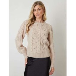 anothersunday Another Sunday Bobble Cable Knit Crew Neck Jumper crème S (FR 38-40)