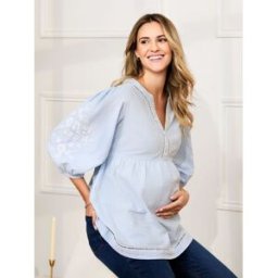 jojomamanbb Jojo Maman Bébé Blouse de maternité Rayure brodée 100% coton bleu L (FR 46-48)