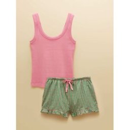 joules Joules Jersey Vest and Shorts Pyjama Set with Packable Travel Bag Rose L (FR 46-48)