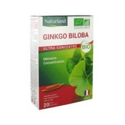 Naturland Ginkgo Biloba Bio 20 Ampoules - Complément alimentaire bio pour la mémoire et la circulation - Boîte 20 ampoules de 10 ml