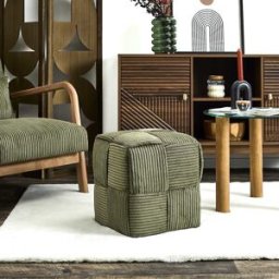 Home Deco Factory - Pouf côtelé tressé Scott vert - 36x38x36 cm OS