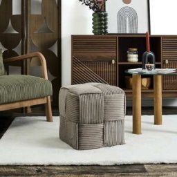 Home Deco Factory - Pouf côtelé tressé Scott taupe - 36x38x36 cm OS