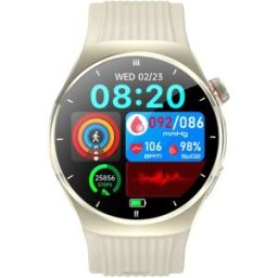 INF Montre connectée avec écran AMOLED tactile 1.43 pouces, modes sportifs, appels Bluetooth et fonctions de bien-être à titre Or