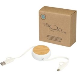 Câble rétractable 5 en 1 Chechia de 100 cm en plastique recyclé pour la synchronisation des données et la charge rapide de 45 blanc