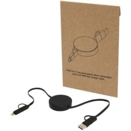 Câble rétractable 5 en 1 Citala en plastique recyclé de 90 cm pour la synchronisation des données et la charge rapide de 40 W noir