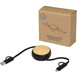 Câble rétractable 5 en 1 Chechia de 100 cm en plastique recyclé pour la synchronisation des données et la charge rapide de 45 noir