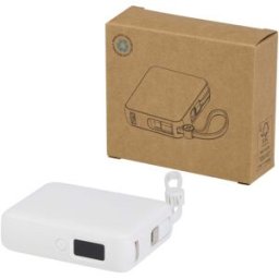 Batterie externe Acrux de 10 000 mAh et 35 W pour tablette avec câble Type-C intégré - fabriquée en plastique recyclé blanc