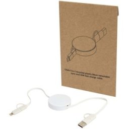 Câble rétractable 5 en 1 Citala en plastique recyclé de 90 cm pour la synchronisation des données et la charge rapide de 40 W blanc