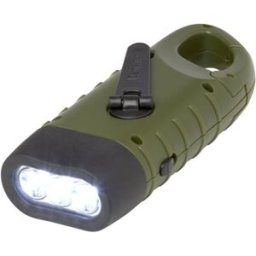 Lampe de poche dynamo solaire Helios en plastique recyclé avec mousqueton Vert militaire