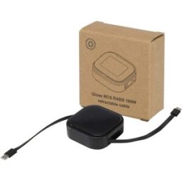 Câble rétractable 5 en 1 Gloas en matériaux recyclés pour synchronisation de données et charge rapide de 100 W avec kit d'out noir