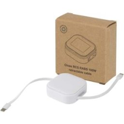 Câble rétractable 5 en 1 Gloas en matériaux recyclés pour synchronisation de données et charge rapide de 100 W avec kit d'out blanc