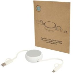 Câble rétractable 5 en 1 Alasia de 100 cm en plastique recyclé et aluminium pour la synchronisation des données et la charge Argent