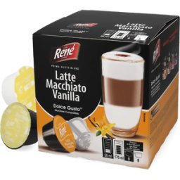 Café René Latte macchiato vanille - 16 Capsules de café pour Dolce Gusto - Macchiato - Café Vanille - Compatible Dolce Gusto