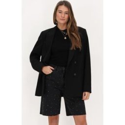 Bermuda en denim noir avec strass My Jewellery Argenté/Noir femme