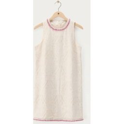 Robe blanche en jacquard à volants et bord rose My Jewellery Blanc L femme