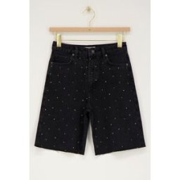Bermuda en denim noir avec strass My Jewellery Argenté/Noir 25 femme