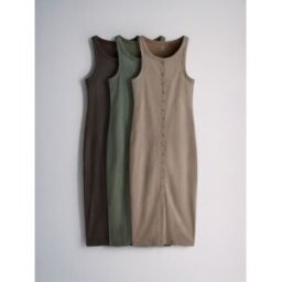 The Set The Set 3 Robes Maxi côtelées en jersey boutonné Brun XL (FR 50-52)