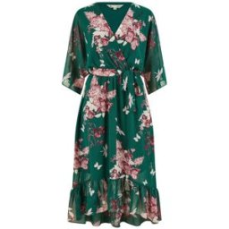 yumi Robe kimono Yumi Fleuri à ourlet plongeant vert FR 38 (EU 36)