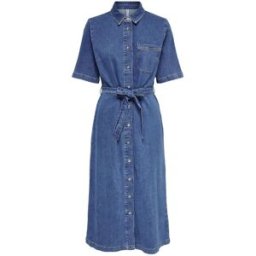 only Only Manches courtes Ceinturé Denim Mi-long Robe bleu FR 38 (EU 36)