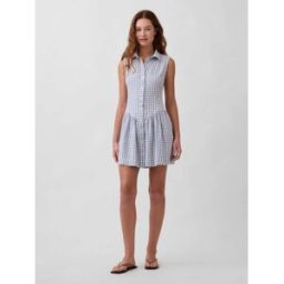 gap Gap Linen Blend Drop Waist Mini Shirt Dress bleu XS (FR 36)