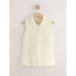next Ecru Smart Button Up Knitted Waistcoat crème XS Reg (FR 36)