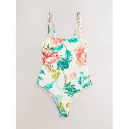 next Maillot de bain imprimé Seersucker Frill Strap Bandeau Tummy Control crème FR 40 (EU 38)