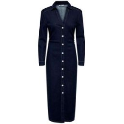 only ONLY Button Up Denim Cinched Waist Midi Dress bleu FR 38 (EU 36)