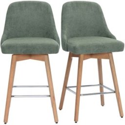 Miliboo Tabourets de bar scandinaves pivotants 360° en tissu chenille vert kaki et bois hêtre massif H65 cm (lot de 2) HASTA
