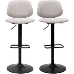 Miliboo Tabourets de bar relevables design en tissu effet velours beige et métal noir BARNET (lot de 2)