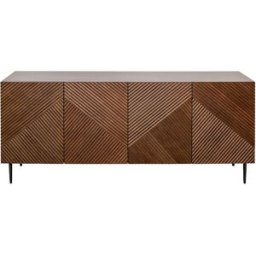 Miliboo Buffet design en bois foncé chêne massif gravé et métal noir 4 portes L180 cm ARCHIPEL