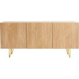 Miliboo Buffet design gravé finition bois clair chêne et métal doré 3 portes L160 cm OZEN