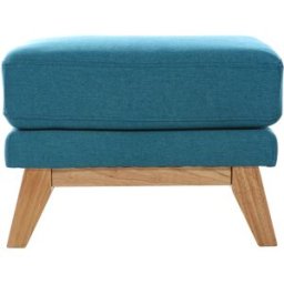 Miliboo Pouf repose-pieds déhoussable scandinave en tissu bleu canard et bois clair OSLO