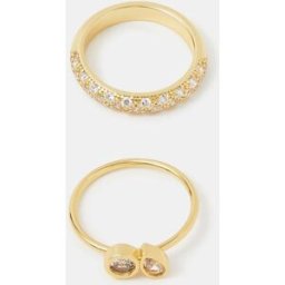 Accessorize Accessorize 14ct Gold-Plated Mix Diamanté Rings 2-Pack doré M (FR 42-44)