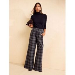 Friends Like These Pantalons amples à carreaux Friends Like These taille élastique Gris FR 44 (EU 42)